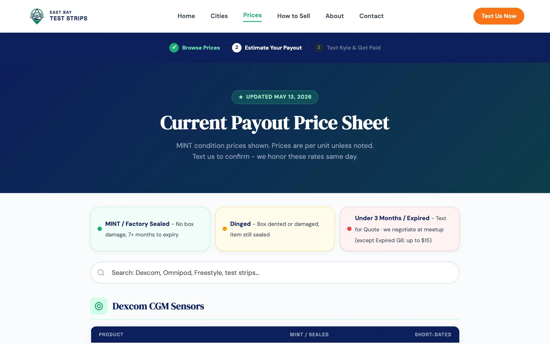 East Bay Test Strips /prices/ page