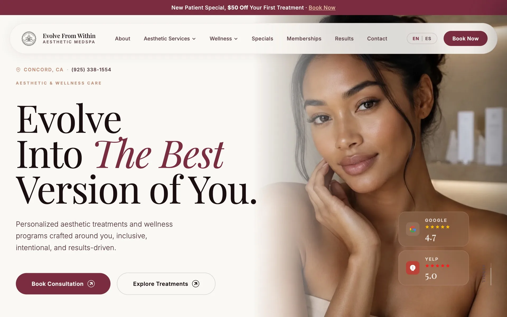 Evolve From Within Aesthetic Medspa website