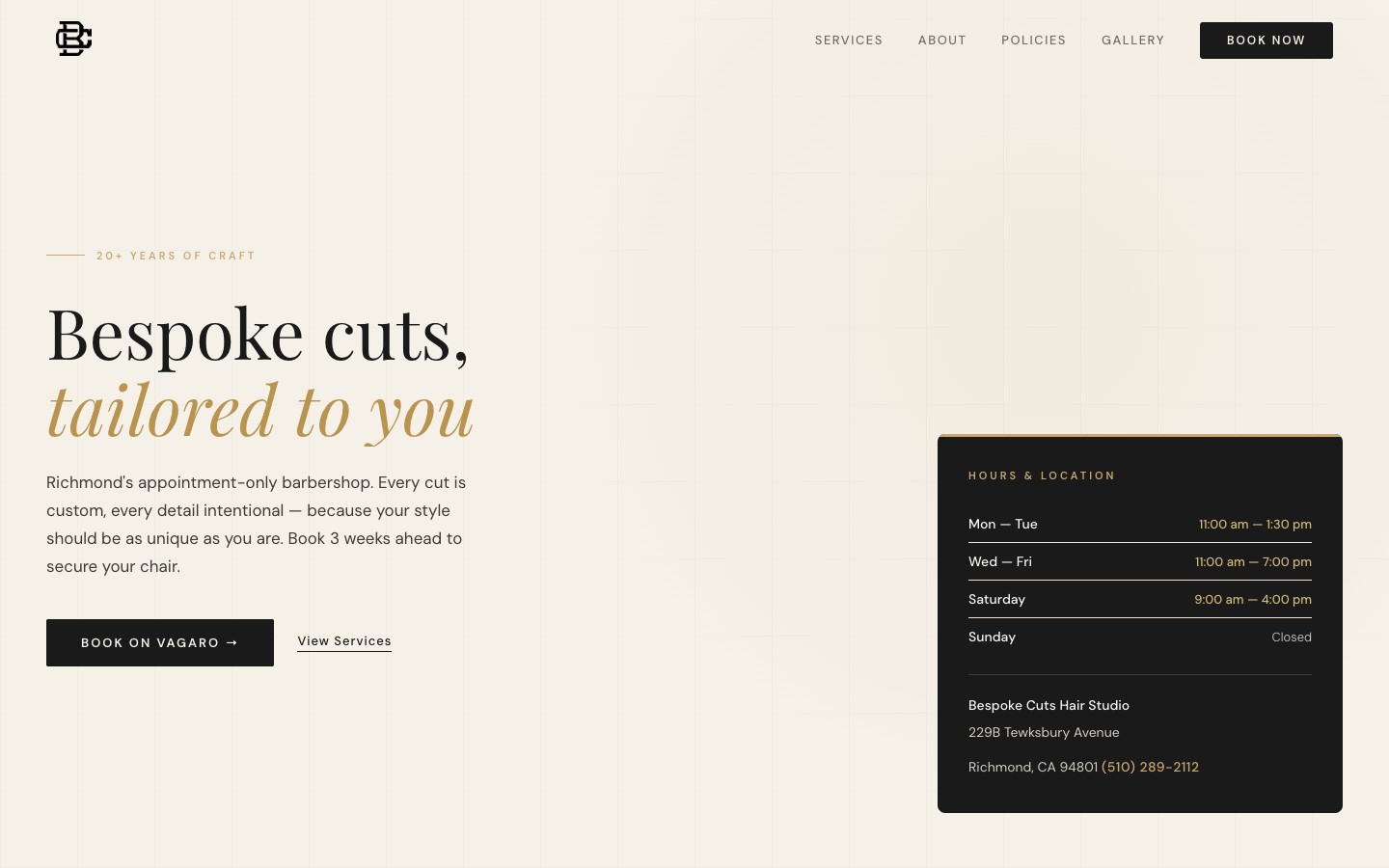 Bespoke Cuts Hero & Navigation