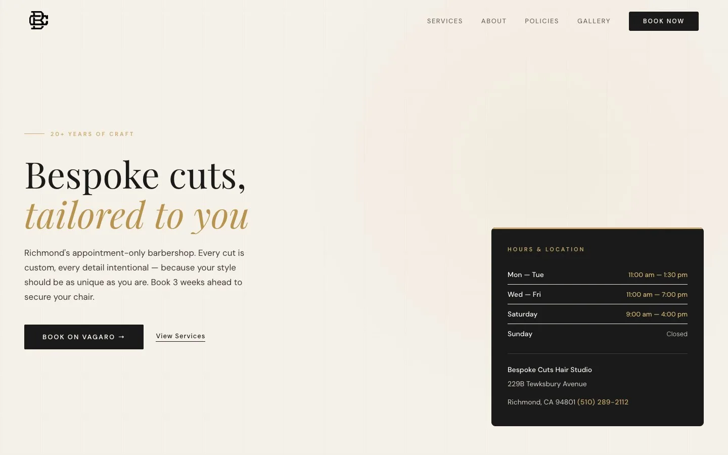 Bespoke Cuts Hair Studio website