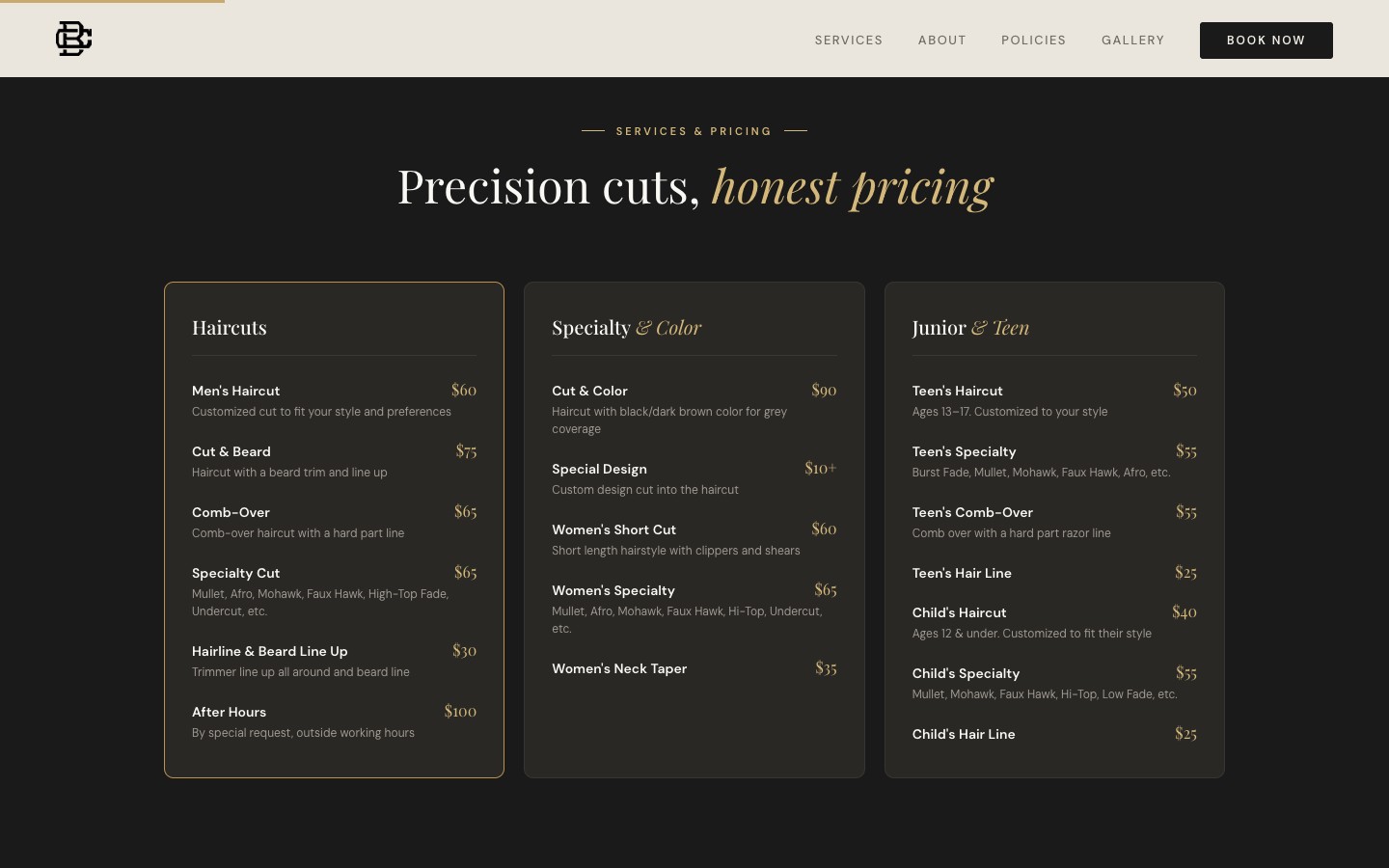 Bespoke Cuts Services & Pricing