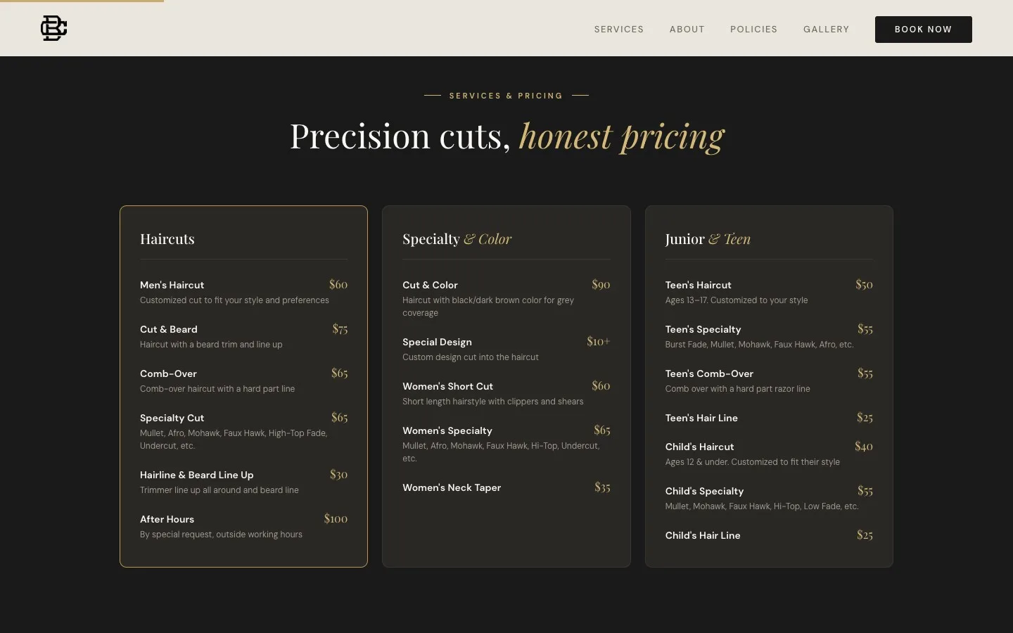 Bespoke Cuts Services and Pricing